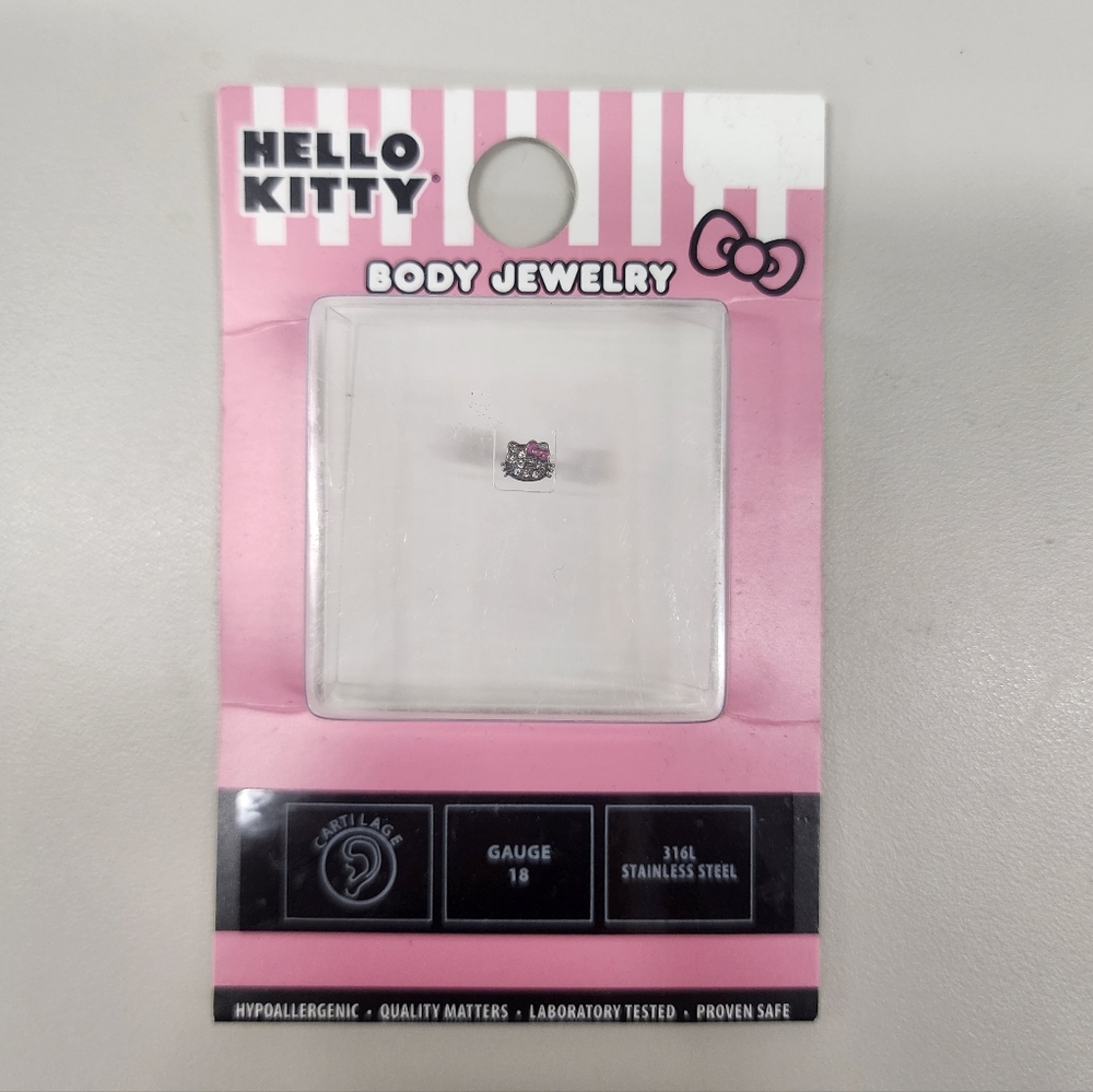 Hello Kitty Body Jewelry 18 Gauge Rhinestone Stainless Steel Kawaii